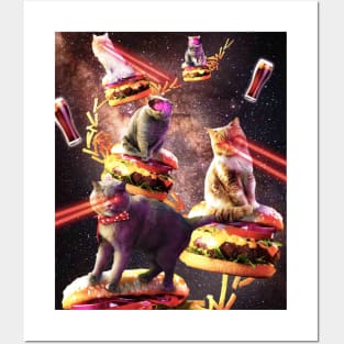 Galaxy Laser Cat On Burger - Space Cheeseburger Cats with Lazer Posters and Art